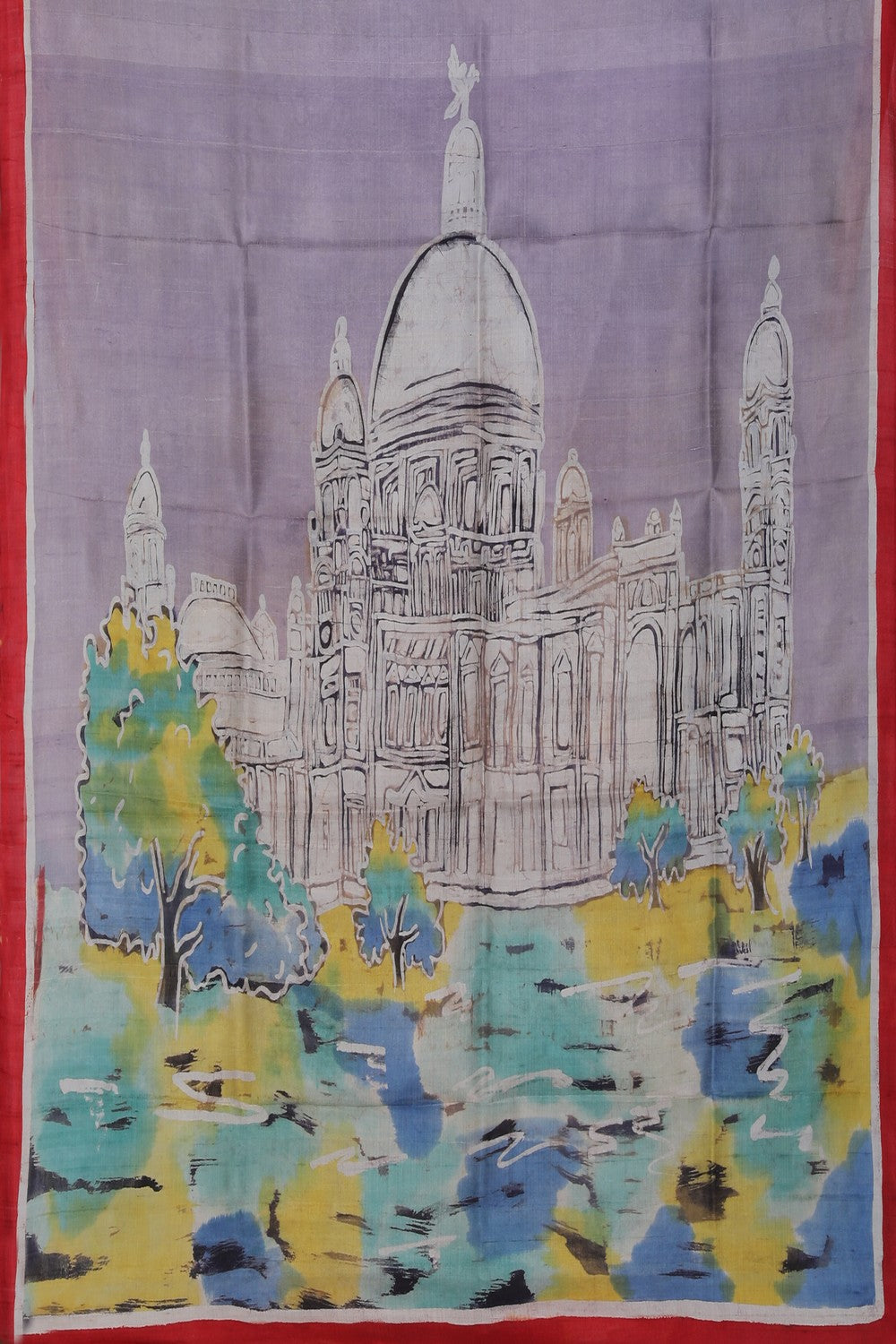 Image of Batik Printed Smoky Blue Saree